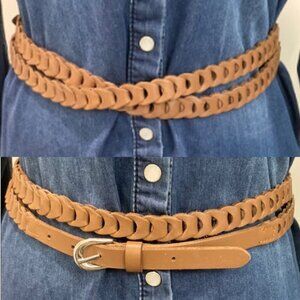 Braided Tan Leather Belt Double length 63'